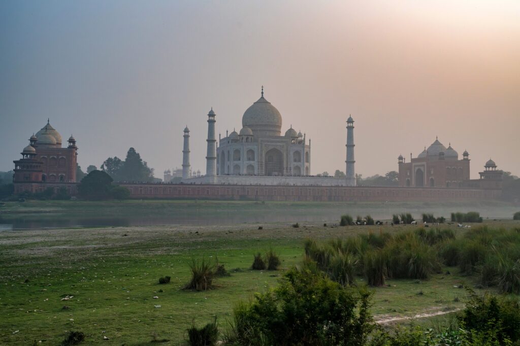 Taj Mahal scenic sunset view in Agra, India